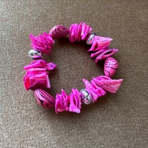 Pink shell and bead bracelet adjustable